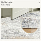 10x14 Area Rugs for Living Room, Non Slip Machine Washable Vintage Rugs, Low Pile Lightweight Large Rug for Bedroom, Dining Room, Home Office Blue Ivory
