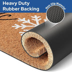 Barnyard Designs Natural Coco Coir Christmas Doormat - Large Cute Non-Slip Heavy Duty Backing Door Mat for Outside Entrance or Porch Entry, Brown (24x36, Winter Snowflake)