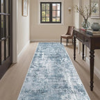Runner Rug 3x8 Washable Non-Slip Hallway Runner Rugs for Kitchen Bathroom Laundry Room Blue/Grey Vintage Floor Carpet Runners for Hallways Entryway
