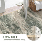 Round Rugs 4FT for Living Room Bedroom, Modern Abstract Machine Washable Circle Rug, Soft Low Pile Floor Cover with Non Slip Backing for Dining Room, Grey/Dark Green