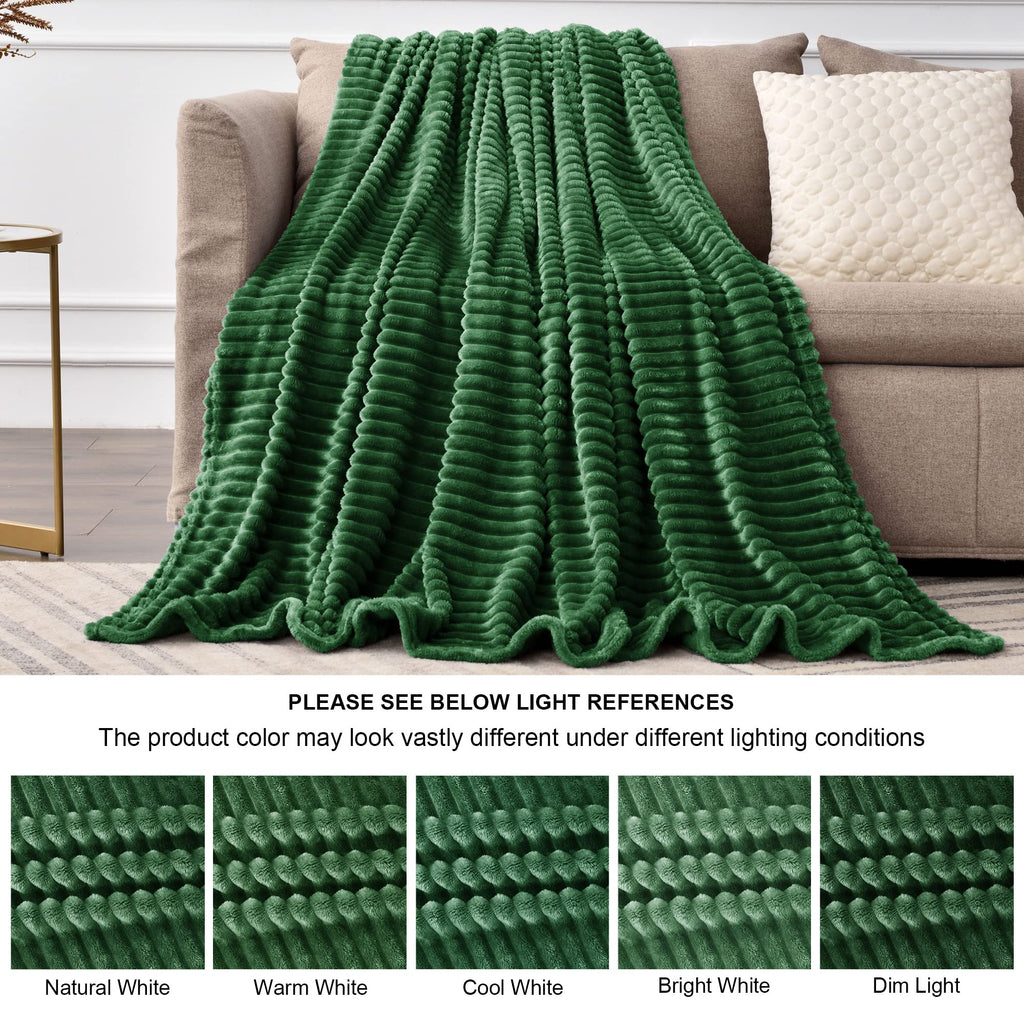 BEDELITE Ribbed Jacquard Dark Green Blankets Queen Size for Bed, 90x90 Inch