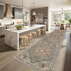 Runner Rug 2x10, Ultra-Thin Kitchen Rugs Non Slip Washable Rugs for Entryway Rug, Kitchen Runner Low Pile Vintage Soft Carpets for Living Room, Bathroom Bedroom (Grey/Brown/Tan,2'x10')
