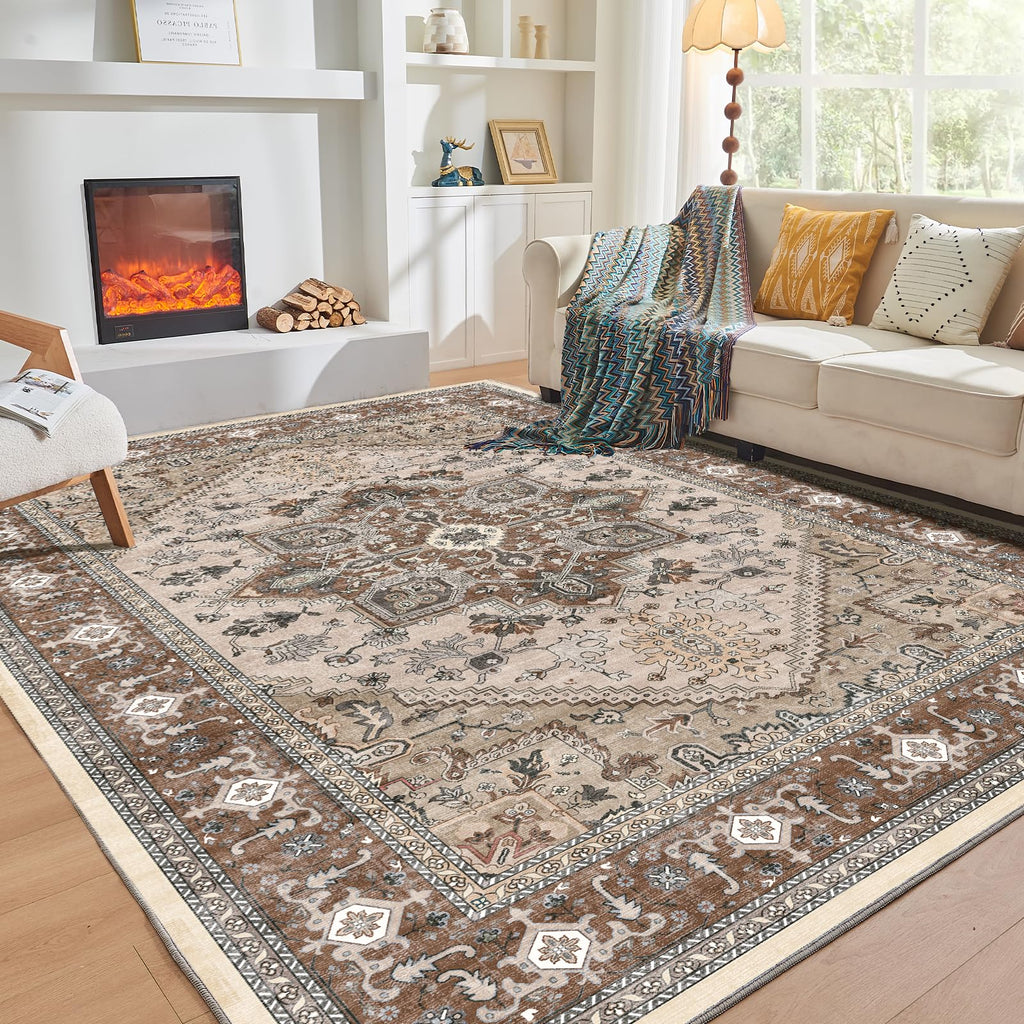 OPPODREAM Soft Area Rugs 3x5, Persian-Inspired Washable Rug, Brown