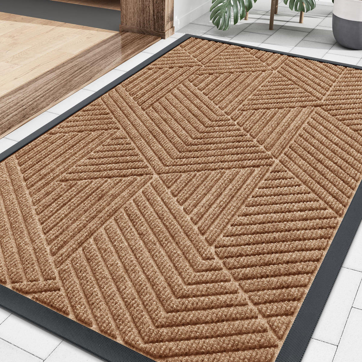 Smiry Front Door Mat Outside Entrance, Low Profile Rubber Doormat, 29.5x17