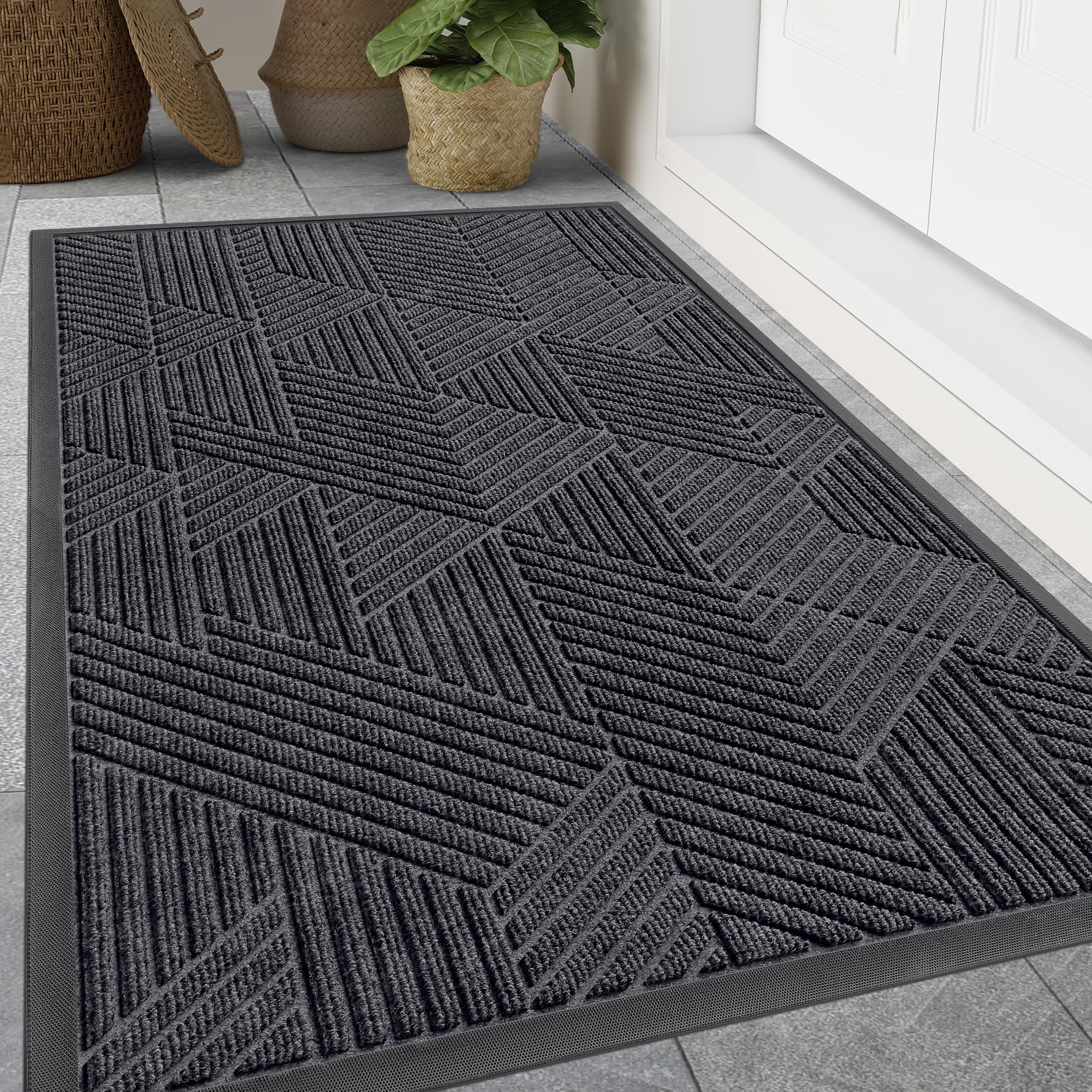 Smiry Front Door Mat Outside Entrance, Low Profile Rubber Doormat, 47x32