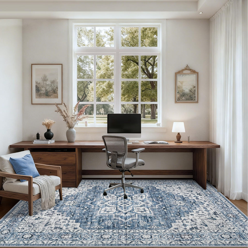 ExpediX 4x6 Area Rugs Living Room: Washable Vintage Rug for Bedroom Blue