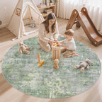 6x6 Green/Ivory Round Rug 6ft Living Room Circle Rug Vintage Round Area Rug Non Slip Indoor Carpet for Dining Room Bedroom