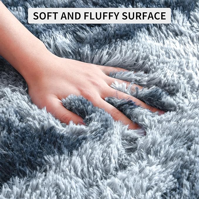 Tepook Fluffy Large Rugs for Living Room, Area Rug 6x9 Soft Carpet for Bedroom, Modern Shaggy Rug for Kids Boys Girls, Plush Indoor Nursery Home Decor Rug with Non-Slip Bottom, Tie-dye Dark Blue
