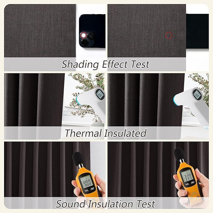 Guken 100% Blackout Curtains 84 Inch Length 2 Panels Set for Living Room Bedroom Back Tab Thermal Insulated Black Out Linen Drapes Room Darkening Cocoa Coffee,52x84