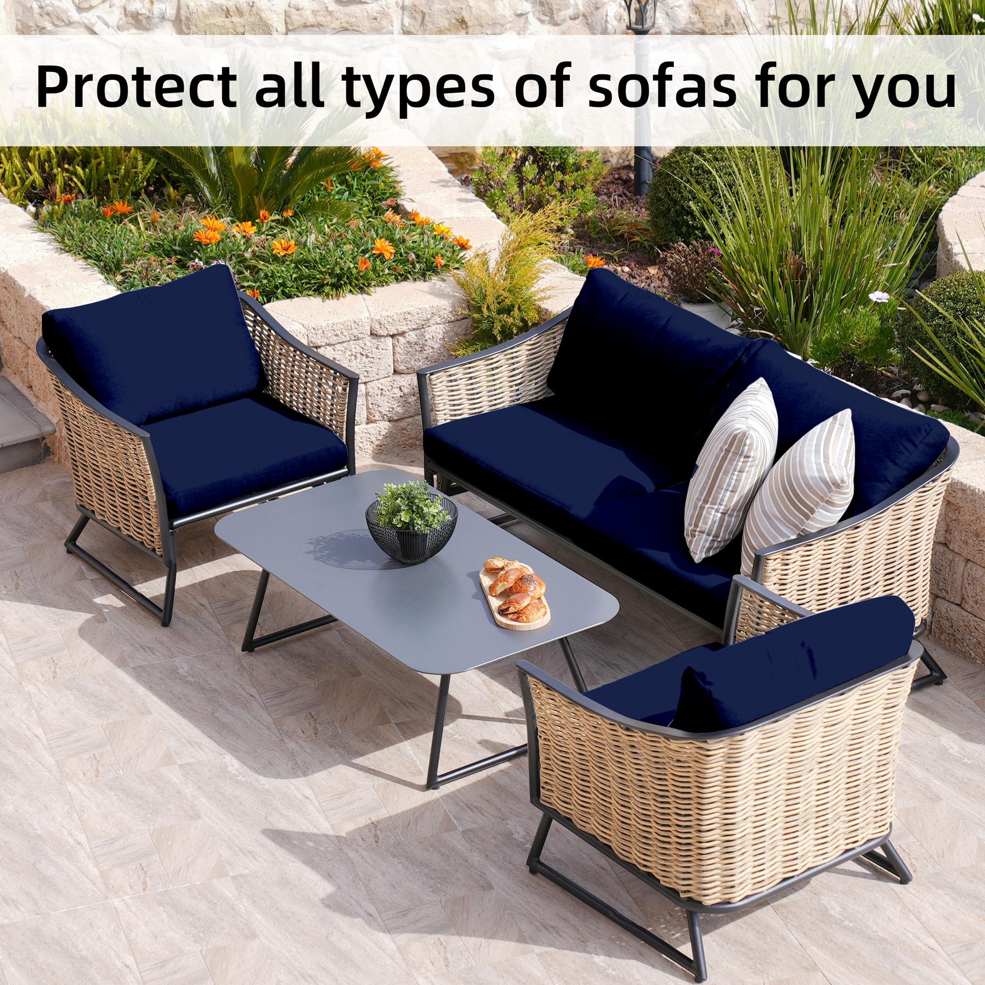 8 Piece Outdoor Cushion Covers, Patio Sofa Cushion Covers, Stretch Fit