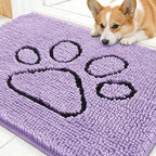 OLANLY Dog Door Mat for Muddy Paws 30x20, Paw Print Design, Absorbs Moisture and Dirt, Absorbent Non-Slip Washable Doormat, Quick Dry Chenille Mud Mat for Dogs, Entry Indoor Entryway Carpet, Lavender