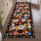 Rug for Hallways Kitchen Rug 3x7, Non Slip Washable Rugs with Rubber Backing Soft Floral Carpet Runner for Hallways, Kitchen, Laundry, Bedroom, Bathroom(3 x 7, Black/Brown)