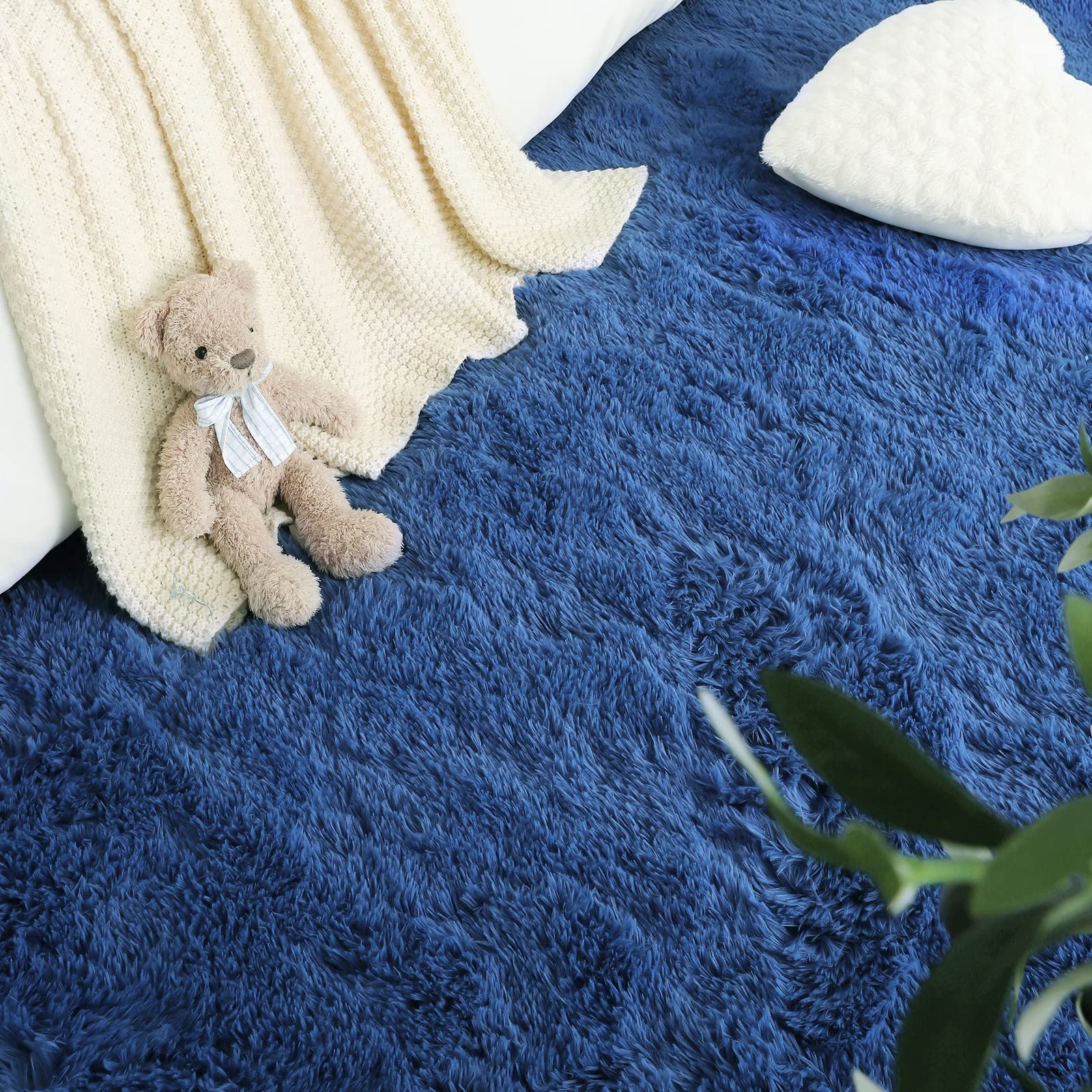 LOCHAS Area Rugs Fluffy Living Room Carpet for Kids Bedroom 3x5, Light Navy