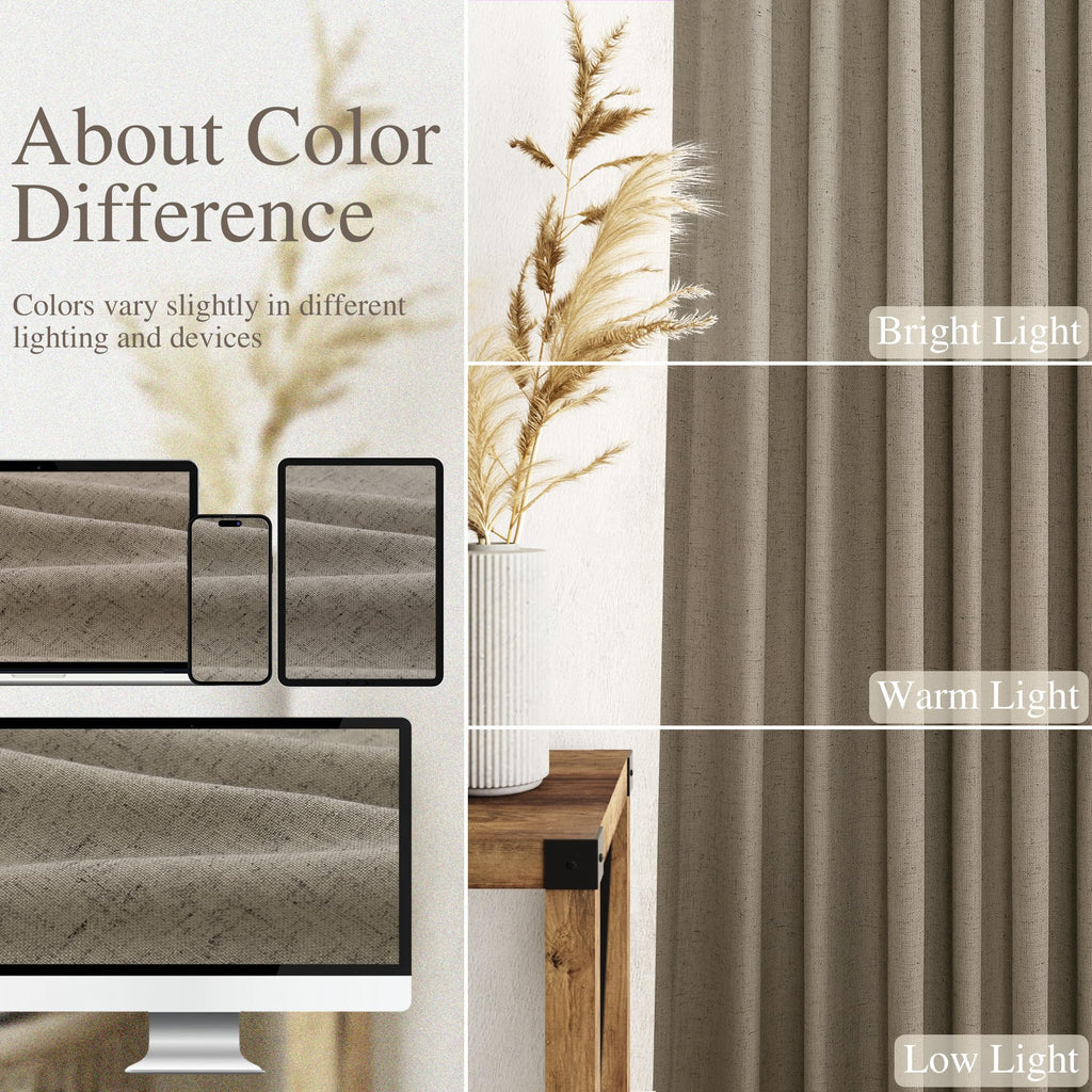 Mocha Linen Curtains 90 Inch Length 2 Panels Set for Living Room Rod Pocket Back Tab Window Drapes Light Filtering Modern Farmhouse Curtain 90 Inches Long for Dining Room Bedroom Nursery 52x90