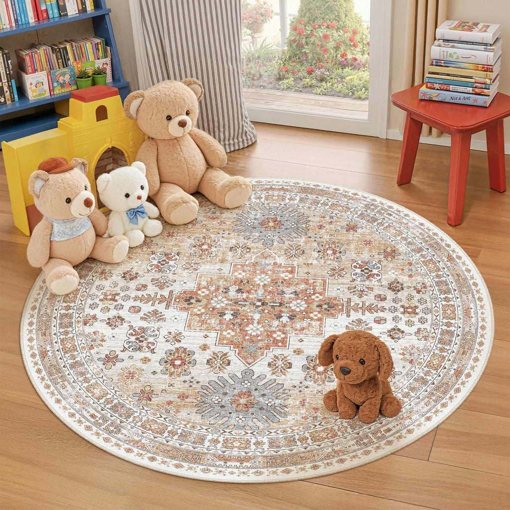 zesthome Round Rug 6ft,Circle Rug for Dining Room Table,Orange