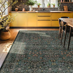 Vintage Dark Green Living Room Rug, 8x10 Washable Area Rugs for Dining Room Under Kitchen Table, Bedroom, Oriental Low Pile Stain Resistant Non-Slip Large Carpet (8x10 Dark Green)