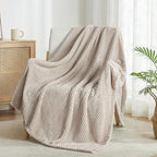 Exclusivo Mezcla Fleece Bed Blanket Queen Size, Super Soft and Warm Blankets for Couch, Sofa and Bed Waffle Textured, Cozy, Fuzzy and Lightweight (Tan, 90x90 Inches)