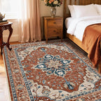Area Rugs 5'x7' Washable Non-Slip, Floral Vintage Distress Print Pattern Medallion Carpet for Living Room Bedroom Dining Room, Red Orange Blue Brown