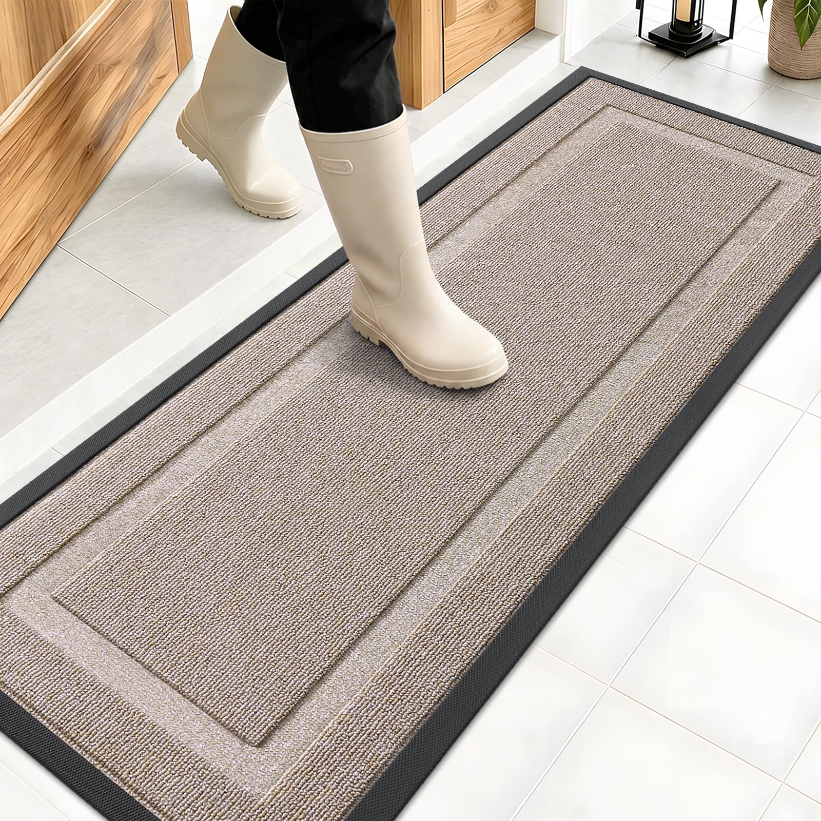 OLANLY Front Door Mat Outside 47x17, All-Season Heavy-Duty Rubber Doormat