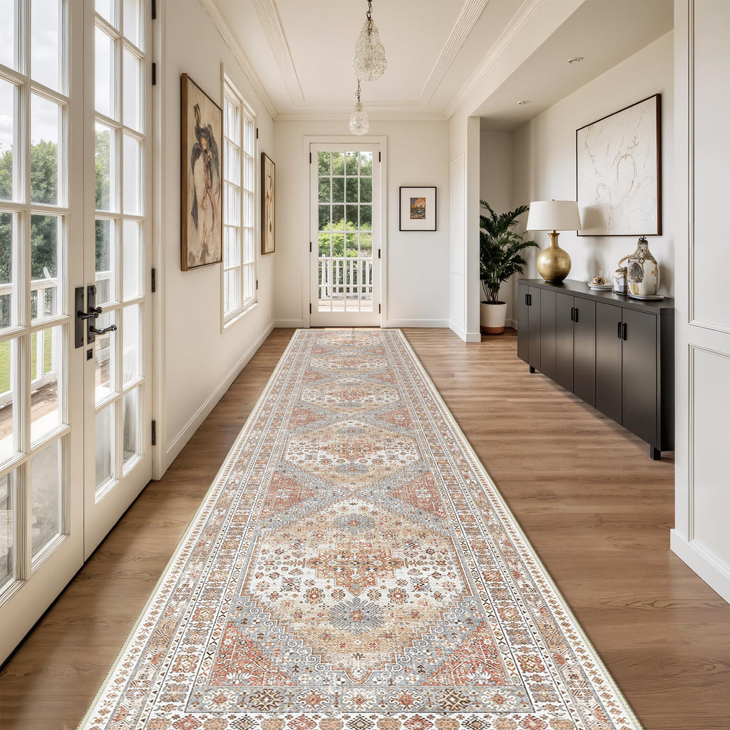 Restydon Washable Runner Rug 2.5x14, Long Kitchen Rugs Non-Slip, Orange
