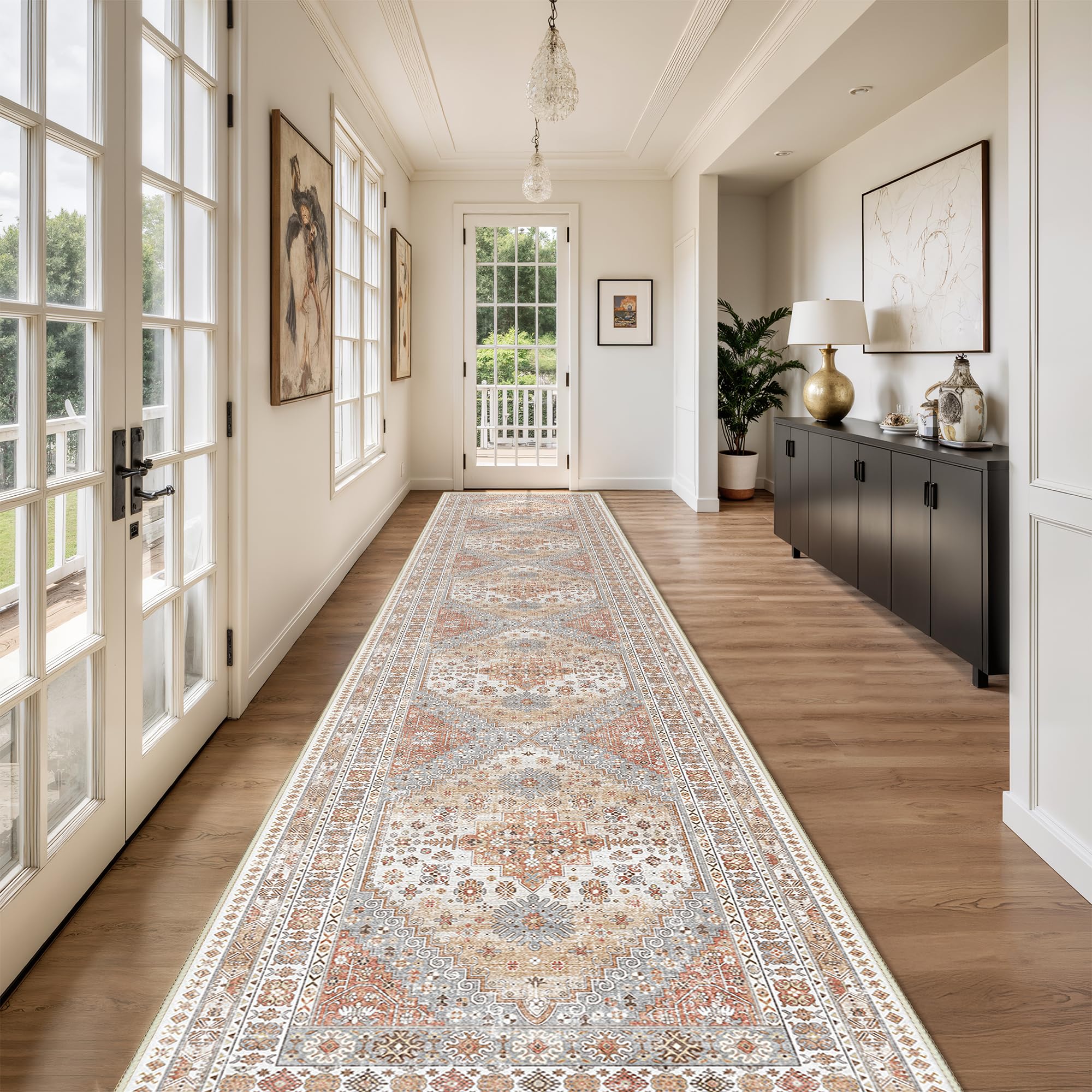 Restydon Washable Runner Rug 2.5x14, Long Kitchen Rugs Non-Slip, Orange