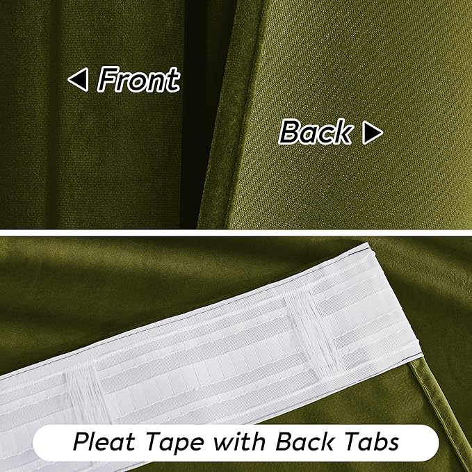 RYB HOME Moss Green Velvet Curtains 90 inches, Luxury and Soft Velvet Fabric, Spring Summer Decorative Curtains & Drapes for Patio Doory Room Window, W 52 x L 90 inches, 2 Panels Set