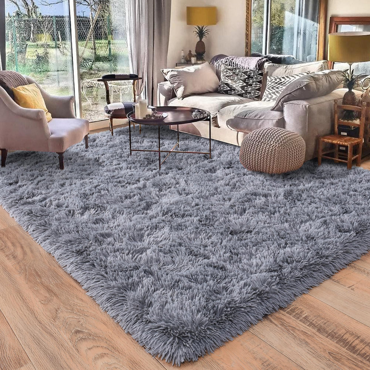 Quntue Rugs for Living Room 8x10, Soft Shaggy Modern Shag Area Rug for Bedroom, Upgrade Non-Slip Plush Fluffy Carpet for Kids Boys Girls Room Home Decor Aesthetic, Light Grey