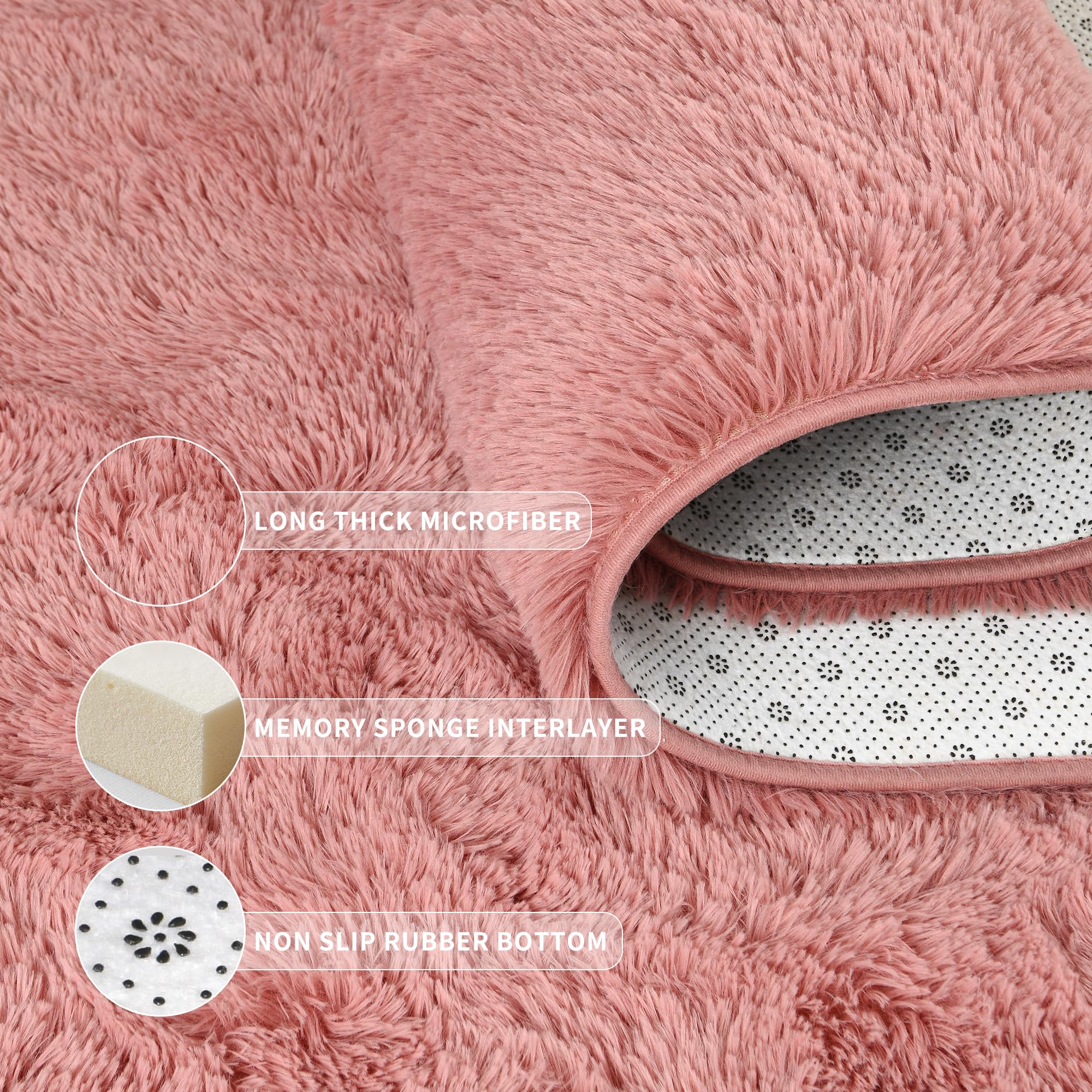 Tepook Blush Pink Area Rugs for Living Room Girls Bedroom, 9x12 Fluffy Shaggy Dusty Pink Rug for Kids Room Playroom, Plush Shag Non-Slip Carpet for Nursery Dorm Classroom, Cute Rose Beige Rug