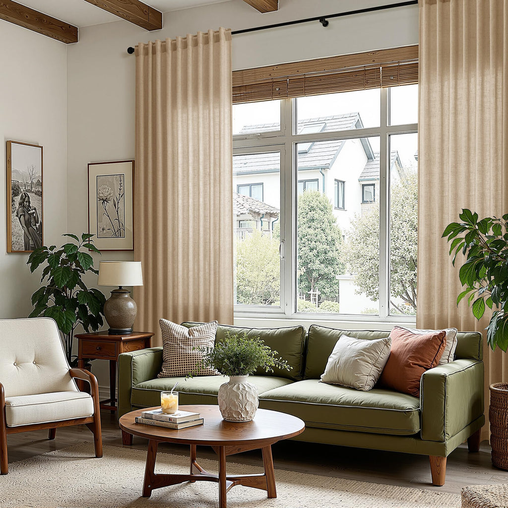 Sand Beige Linen Curtains for Living Room 105 Inches Long Simple Modern Light Filtering Semi Sheer Curtain Back Tab Rustic Farmhouse Luxury Home Decor Drapes for Bedroom Dinner Room 52x105, 2 Panels