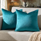 GIGIZAZA Décor Throw Couch Pillow Covers,Set of 2 Sofa Cushion Teal Peacock Green Pillow Covers,20 x 20 Pillow Velvet Cushion Covers