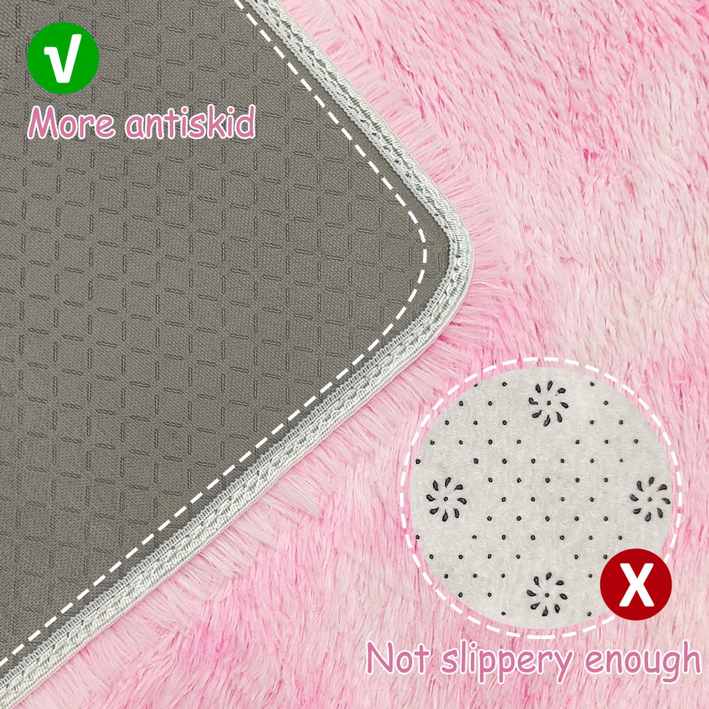 JiaoBaba Super Soft Fluffy Living Room Area Rug 2x6 ft Tie-Dyed Light Pink Shaggy Furry Carpet Washable Non-Slip Floor Rugs Bedroom Bedside Nursery Kawaii Rug Fuzzy Girls Dorm Home Decor Aesthetic