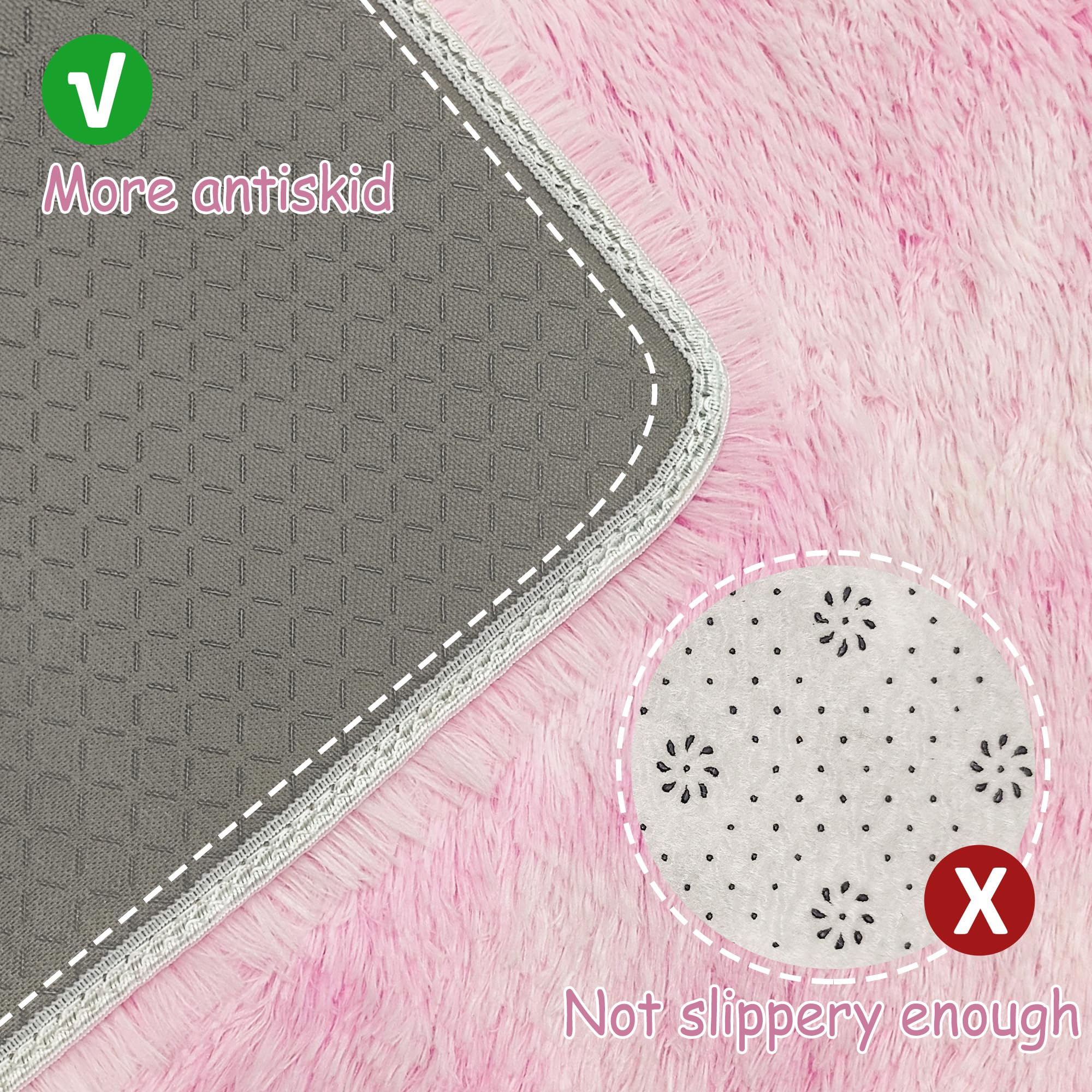 JiaoBaba Super Soft Fluffy Living Room Area Rug 2x6 ft Tie-Dyed Light Pink Shaggy Furry Carpet Washable Non-Slip Floor Rugs Bedroom Bedside Nursery Kawaii Rug Fuzzy Girls Dorm Home Decor Aesthetic