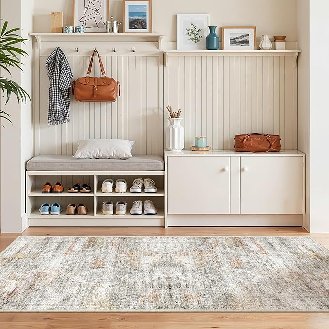 Restydon 2x5 Rug Runners for Hallways Non Slip,Kitchen Rugs,Green