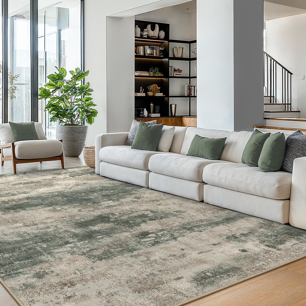 BEIMO 8x10 Area Rug for Bedroom, Green Taupe Washable Abstract Non Slip Rug