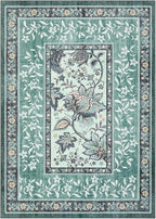 GarveeHome Teal Washable 5x7 Area Rugs, Botanical Grove Vintage Cottage core Non-Slip Rug for Bedroom Living Room Nursery Kitchen Low-Pile Retro Carpet
