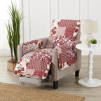 Great Bay Home Reversible Patchwork Recliner Cover - Washable Slipcover Furniture Protector with Elastic Straps - Perfect for Kids & Pets - Box-Stitched Detail (Burgundy)