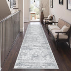 2x7 Runner Rug Non Slip, Thin Entryway Washable Rug for Entryway, Runners for Hallways, Low Pile Vintage Abstract Soft Rugs for Living Room, Kitchen, Bedroom(2'x7', Grey/Ivory)