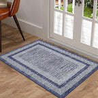 GarveeHome Modern Geometric Area Rug 2x3 Distressed Bordered Washable Non Slip Floor Small Carpet Non Shedding Thin Soft Low Pile Rug, Contemporary Navy Blue Rug for Dining Room, Living Room
