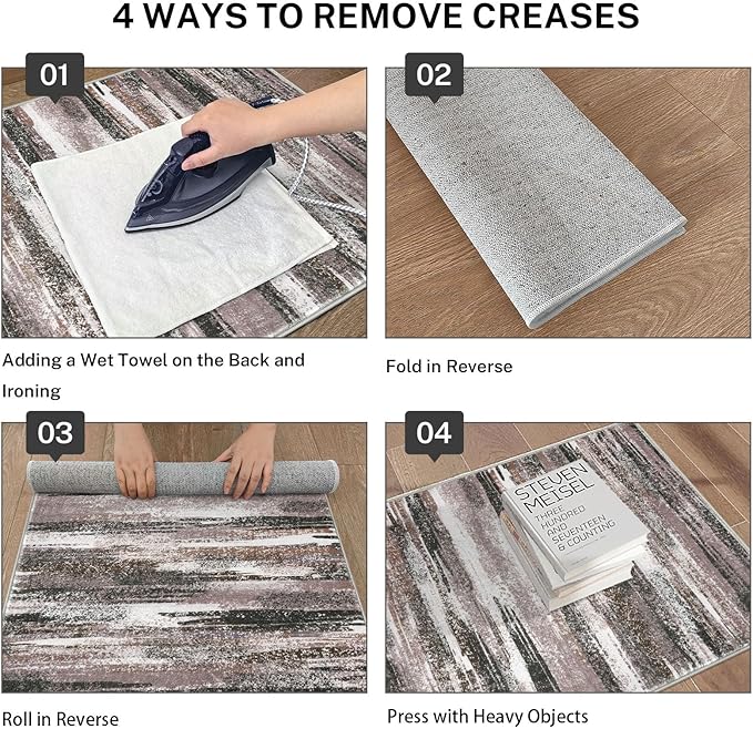 Lansny Modern Abstract Hallway Runner Rug, Dark Light Brown White Washable Kitchen Runner Non-Slip Soft 2x8 Runner Rug Thin Print Faux Wool Carpet for Entryway Bedroom Laundry Room Indoor Home Decor
