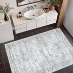 3x4 Washable Area Rug for Entryway, Soft Kitchen Rugs Non Slip for Dining Room, Vintage Abstract Living Room Rug, Thin Area Rugs Indoor for Bedroom, Kids Room Decor(3'x4', Grey/Ivory)