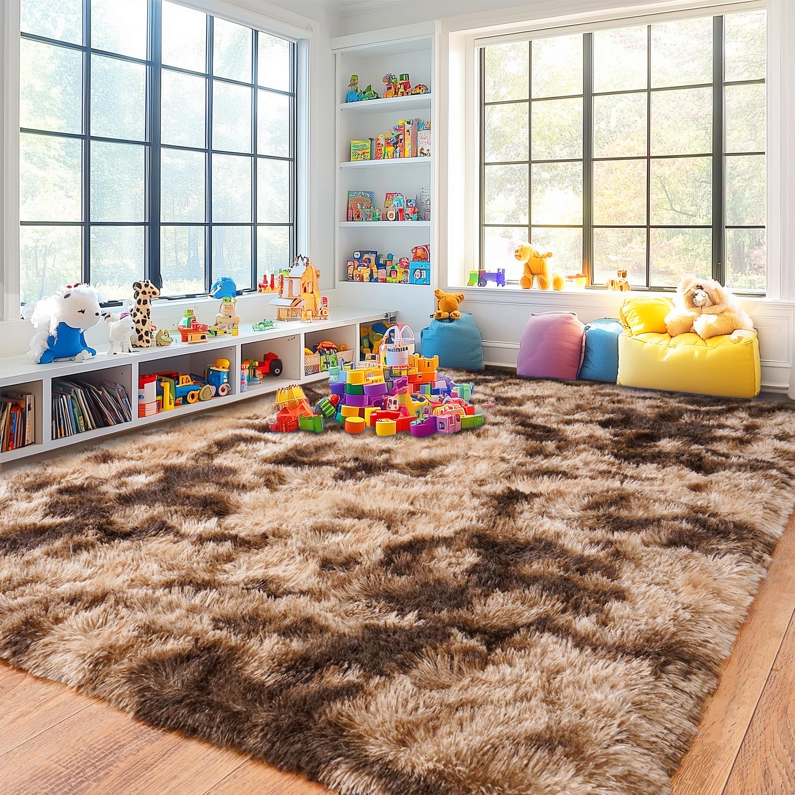 9x12 Area Rug for Living Room, Shag Large Rug for Bedroom,Brown Coffee