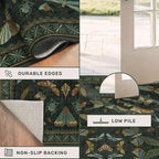Hazo Haus Dark Green Insect Area Rugs 8x10 for Living Room, Dining Room Under Table, Bedroom, Unique Washable Floral Non Slip Low Pile Soft Rug