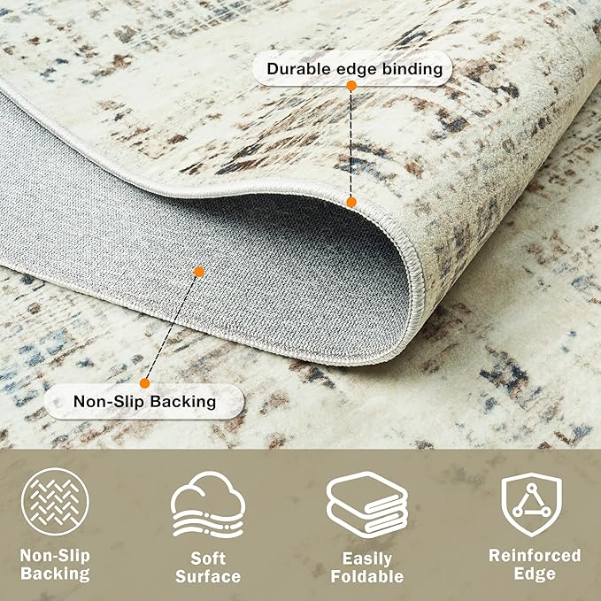 10x12 Area Rugs for Living Room Washable Rug: Anti-Skid Abstract Modern Living Room Rug Soft Thin Carpets Indoor Floor Non-Shedding Carpet for Bedroom Dining Farmhouse Nursery Gray White Blue