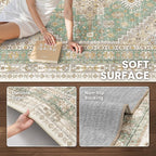zesthome 6x9 Area Rug, Super Soft Washable Rugs for Living Room, Non-Slip Stain Resistant Vintage Rugs, Ultra-Thin Large Area Rugs (Green/Brown,6'x9')