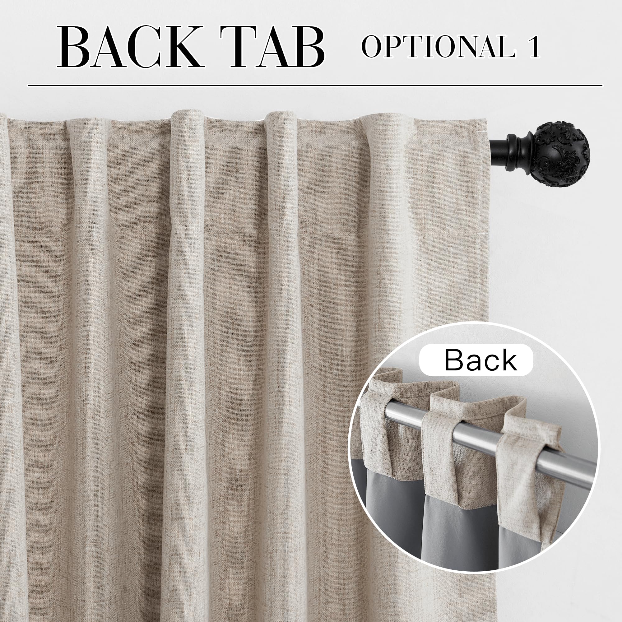 RYB HOME Natural Beige 100% Blackout Short Curtains 45 Inch Long