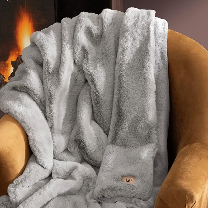 UGG Euphoria Throw Blanket, Plush Faux Fur Blanket, 50" x 70", Seal Grey