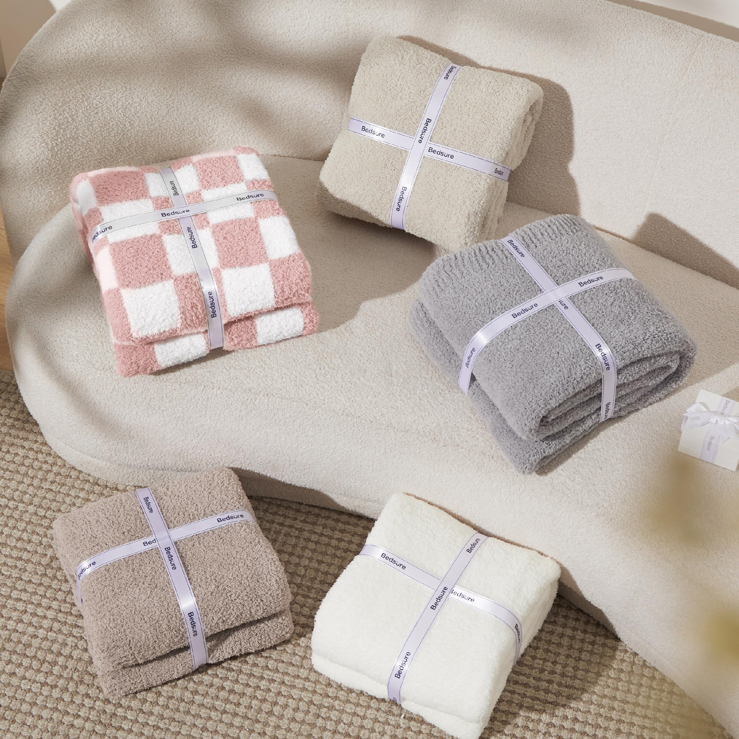 Bedsure GentleSoft Pink Checkered Throw Blanket for Couch - Soft Cozy Fluffy Blanket, Lightweight Warm Knit All Season Plaid Blankets for Bed Sofa, Birthday, for Women, 50x60 Inches