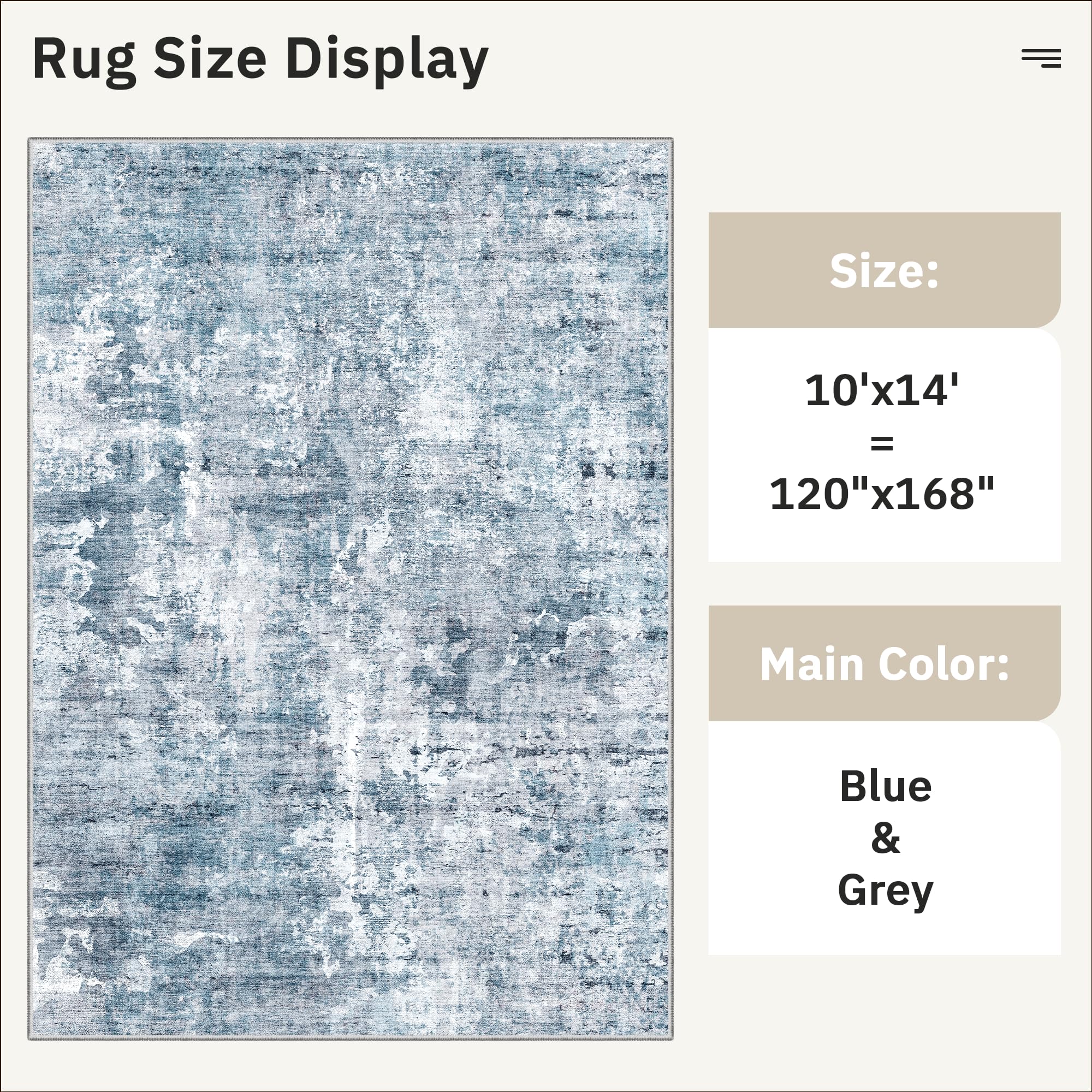 Soalmost 10x14 Area Rugs for Living Room Washable Rug Abstract Blue/Grey