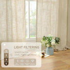 LAMIT Linen Curtains 84 inch Length for Living Room, Light Filtering Semi Sheer Panels Back Tab and Rod Pocket Neutral Drapes for Bedroom, Linen, 2 Panels, 34 x 84 Inch