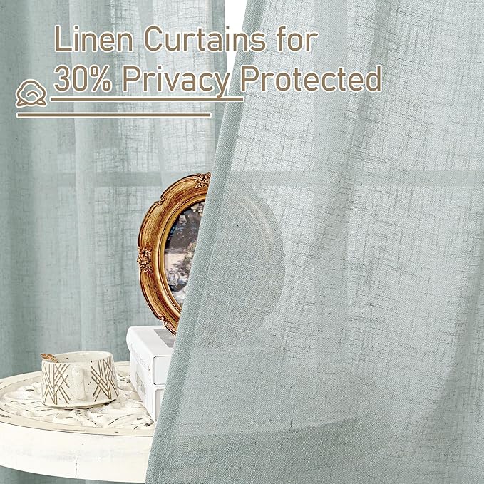 LAMIT Linen Curtains 108 Inches Long for Living Room, Semi Sheer Panels